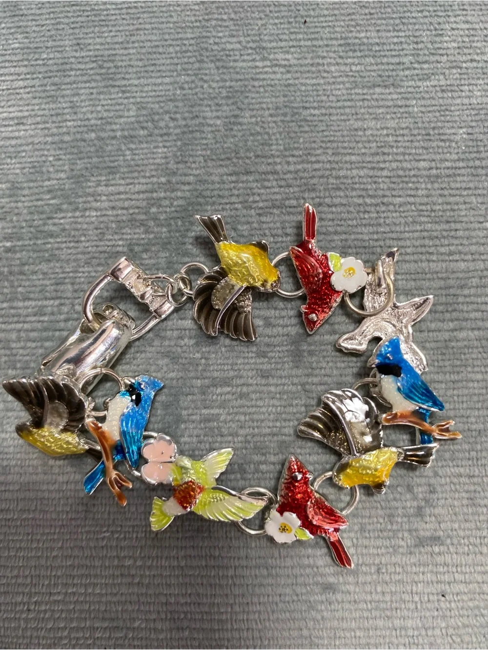 Multicolor Enamel Bird Link Bracelet Magnetic Closure size 6.5 vintage - Picture 3 of 17